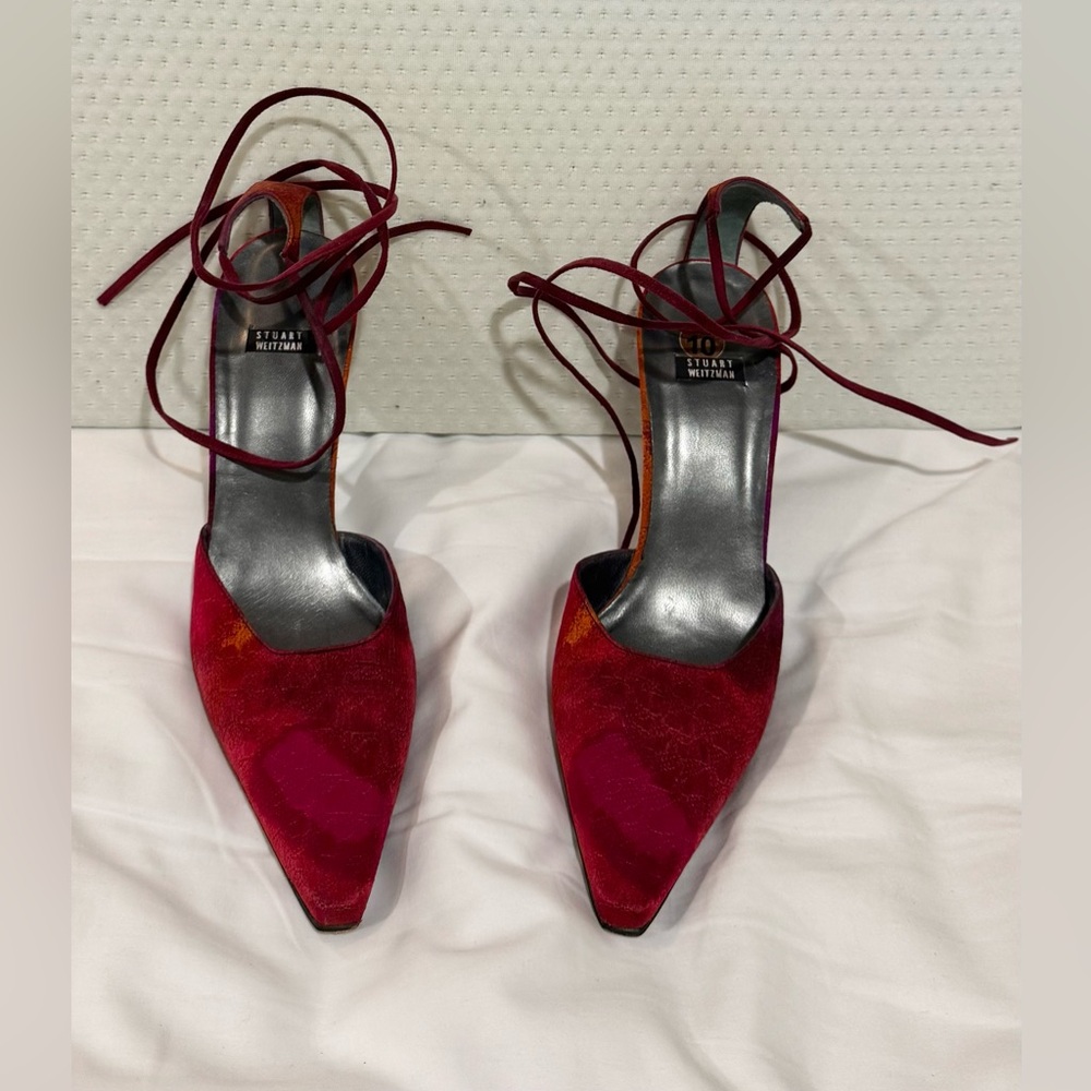 Stuart Weitzman Burgundy Lace-Up Heels